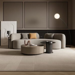 Karnak European Style Velvet Couch | Modern Round Fabric Soft Curved Sofa for Living Room (Light Grey) | Modern Sofa | Living Room Furniture | Section