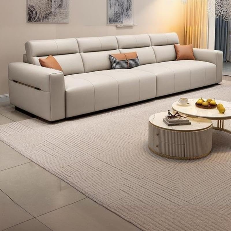 Karnak Extra Long 4-Seater Wooden Sofa With Durable Anti-Scratch Fabric & Included Ottoman 279.4 X 93.98 X 91.44 Cm + 71.12 X 71.12 X 40.64 Cm Light B - Image 3