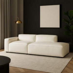 Karnak White Leather Corner Sofa - Luxurious Genuine Leather Couch for Living Room | Modern Design | Comfortable Seating | Two-Piece Modular Sectio
