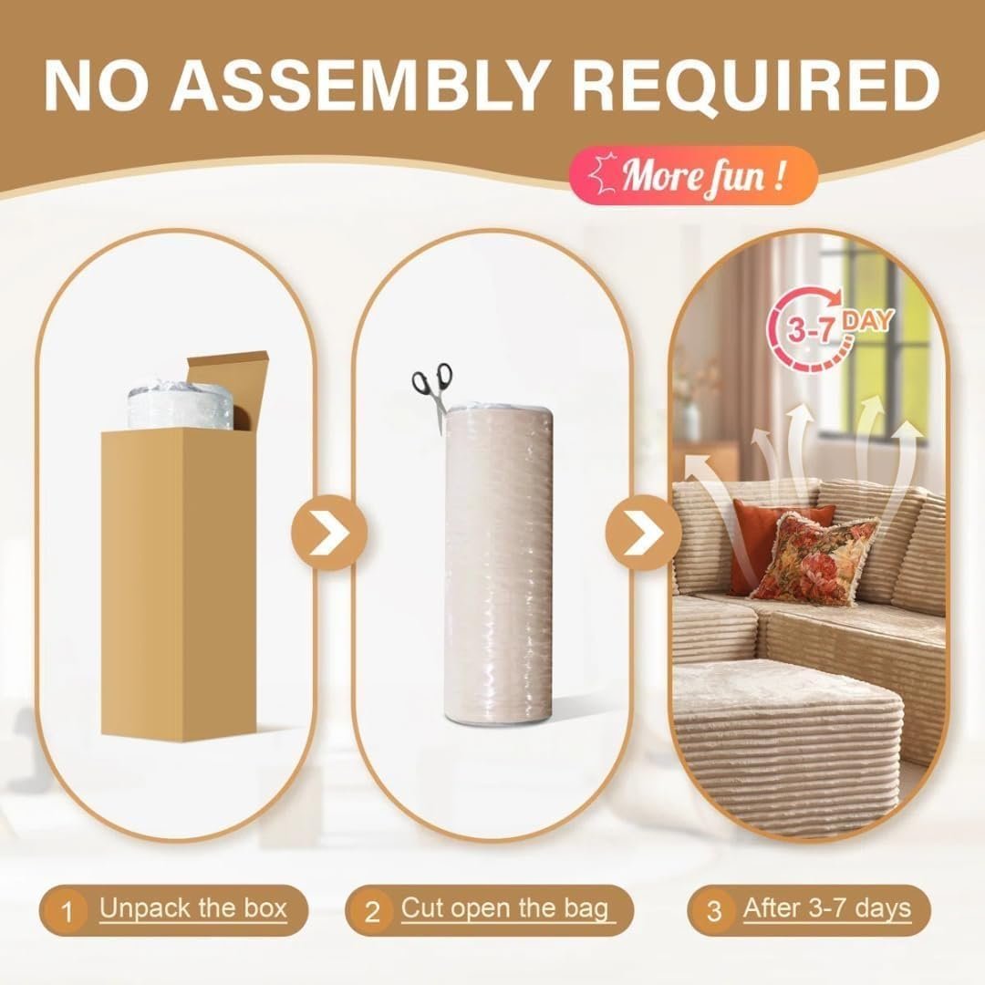 Karnak Cloudelle-Style 6‑Piece Sectional Sofa - Plush Corduroy U‑Shape with Ottoman & Toss Pillows | Modern Modular Sofa With Deep Seat (Black) | Mod - Image 6