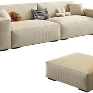 Karnak Water Resistant Off-White Modern Sofa With Beige Upholstery | Wood Frame Foam Seat Filling | 340.36 X 93.98 X 73.66 Cm + 71.12 X 78.74 X 40.64