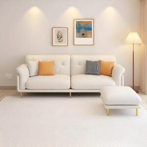 Karnak Elegant Beige Upholstered Sofa With Flared Arms And Tufted Back | Stain Resistant & Scratch Resistant Sponge & 1.6' Latex Seat Filling | 210.