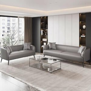 Karnak Modern Pine Wood Three-Seater Sofa | Upholstered in Leathaire | Foam Seat | Solid Color | Space-Saving Design | 150x68x65 cm (Grey | 6 Sea