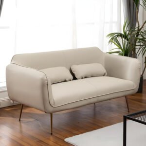 Karnak PU Upholstery Glam Loveseat Sofa | Flared Arms | Compact Size for Two | 142.24 x 76.2 x 78.74 cm | Solid Green Design (Beige | 2 Seater)