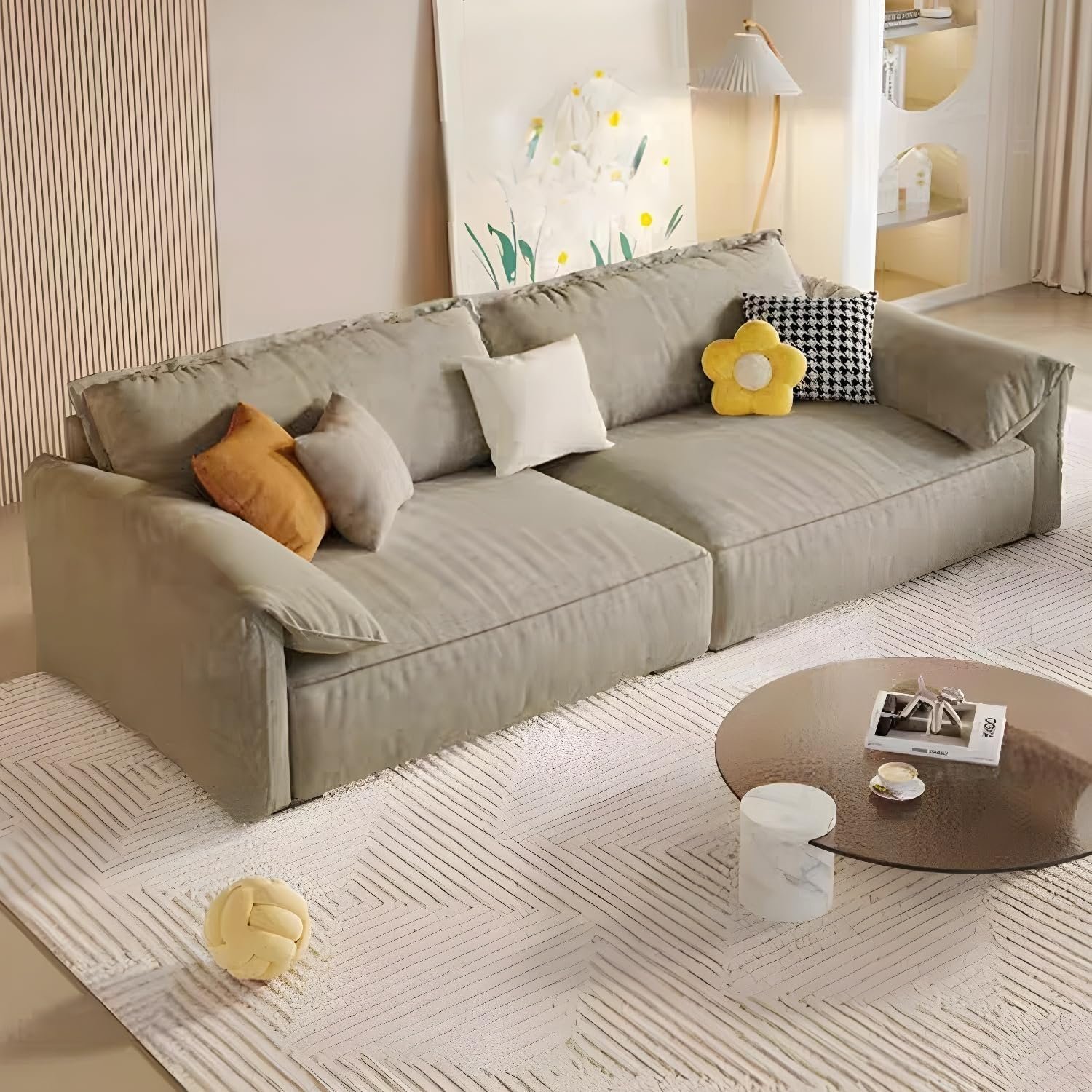 Karnak Modern Brown Anti Cat Scratch Fabric Sofa With Pillow Top Arm And Stain Resistant Feature Latex Seat Filling | 340.36 X 99.06 X 78.74 Cm + 83. - Image 4