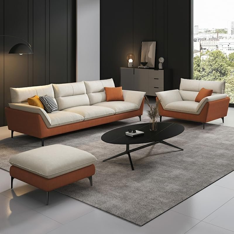 Karnak Modern Orange Sofa With Beige Tech Cloth Upholstery | Stain Resistant & Durable Wood Frame | Latex Seat Filling | 109.22X73.66X88.9CM | Moder - Image 2