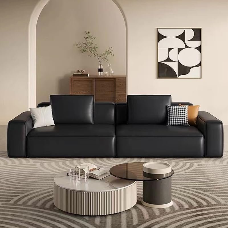 Karnak Modern Black Leather Square Arm Sofa With Storage And Stain Resistant Technology | Latex Seat Filling | 320.04X81.28X68.58CM | Modern Sofa - Image 2