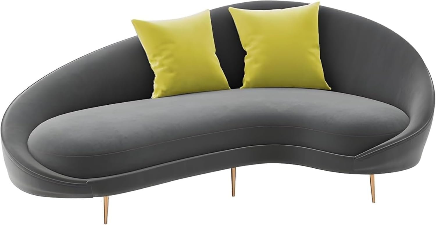 Karnak Contemporary Velvet Solid Color Curved Slope Arm Sofa | Grey | 170.18 x 96.52 x 85.09 cm | Modern Sofa | Couch | Living Room Furniture | Secti