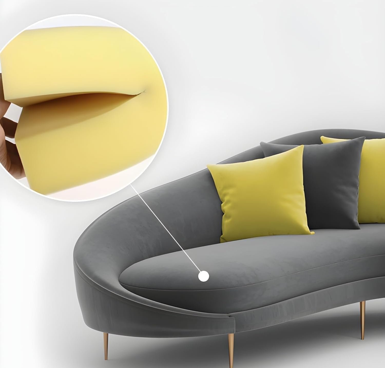 Karnak Contemporary Velvet Solid Color Curved Slope Arm Sofa | Grey | 170.18 x 96.52 x 85.09 cm | Modern Sofa | Couch | Living Room Furniture | Secti - Image 5