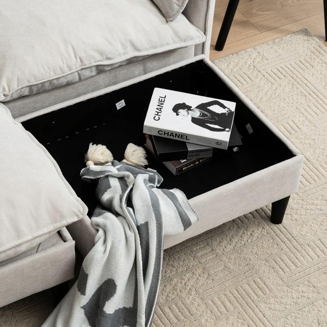 Karnak Convertible Modular Sectional Sofa with Storage Footstools - Reversible 2-Seater Corner Sofa | Compact U-Shaped Design (Beige) | Modern Sofa - Image 5