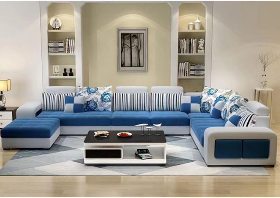 Karnak Modern Fabric Sectional Sofa Bed - Convertible U-Shaped Couch with Foam Fill & Solid Wood Frame (Blue | CUSTOMIZED SIZE) | Modern Sofa | Livin