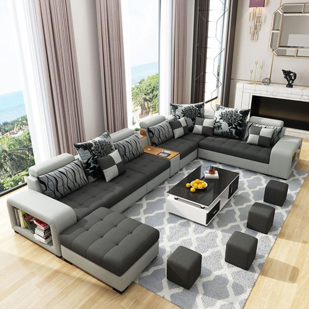 Karnak Modern Fabric Sectional Sofa Bed - Convertible U-Shaped Couch with Foam Fill & Solid Wood Frame (Blue | CUSTOMIZED SIZE) | Modern Sofa | Livin - Image 7