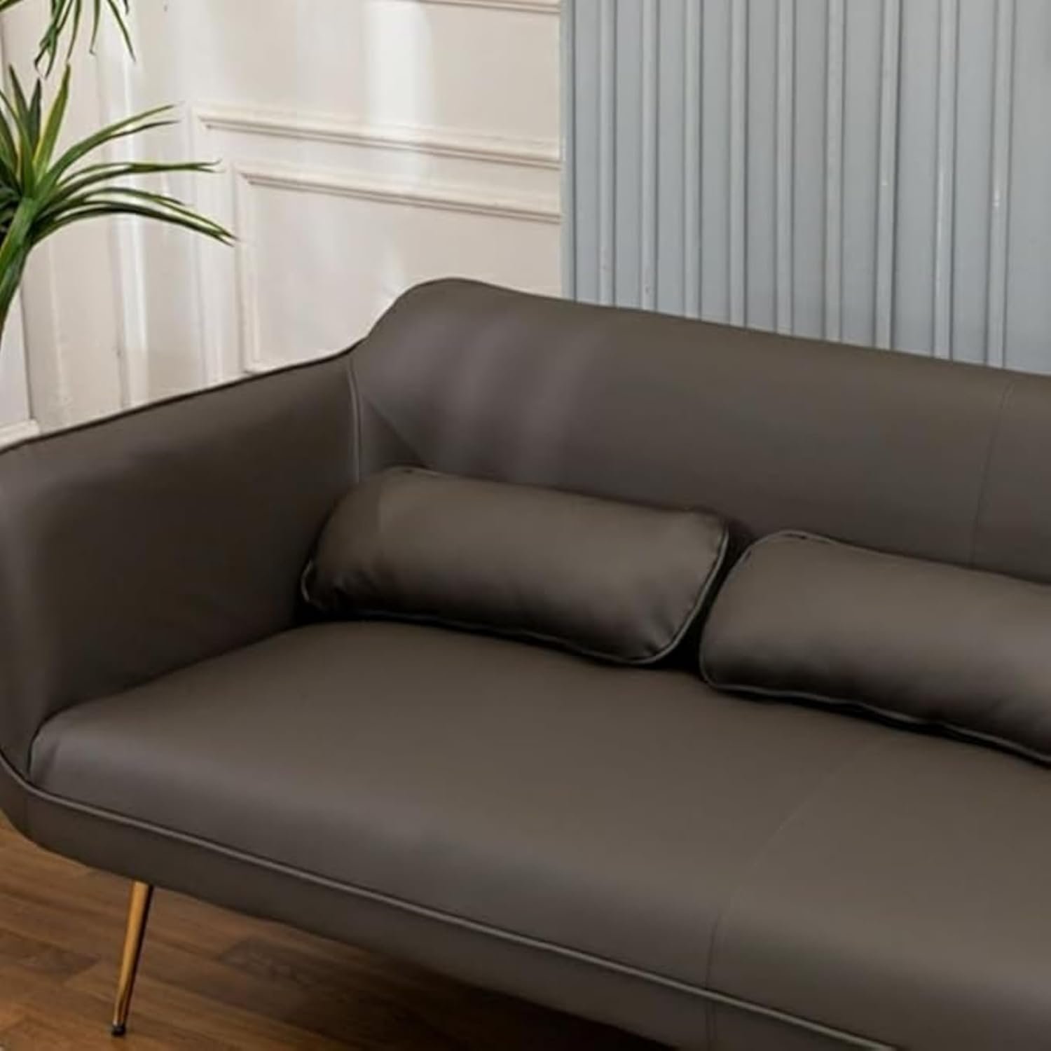 Karnak PU Upholstery Glam Loveseat Sofa | Flared Arms | Compact Size for Two | 142.24 x 76.2 x 78.74 cm | Solid Green Design (Beige | 2 Seater) - Image 4