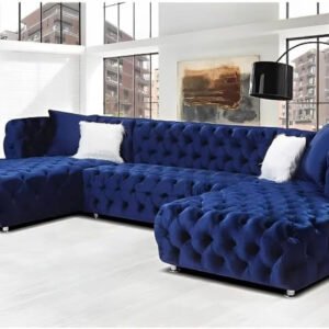 Karnak U Shape European Style Sofa Set | Luxurious velvet upholstery with space-saving design | perfect for both business and home use (Blue) | Moder