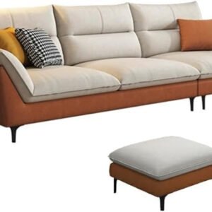 Karnak Modern Orange Sofa With Beige Tech Cloth Upholstery | Stain Resistant & Durable Wood Frame | Sponge Seat Filling | 269.24X83.82X88.9XCm + 71.