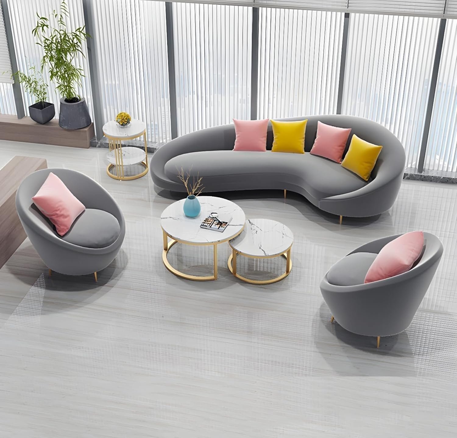 Karnak Contemporary Velvet Solid Color Curved Slope Arm Sofa | Grey | 170.18 x 96.52 x 85.09 cm | Modern Sofa | Couch | Living Room Furniture | Secti - Image 3