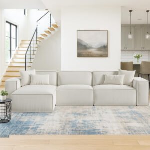 karnak Carol Corner 3 Seater L-Shape Velvet Upholstery Sofa Couch (OFF WHITE) for Living Room Furniture