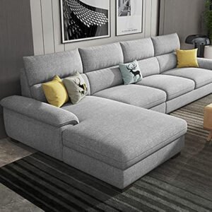 Karnak Chester 4 Seater, Solid Wood Sofa Couch for Living Room Furniture Modern Design Corner linen Fabric Upholstery Upholstered Sofa Couch - Gray