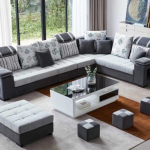 Homeify Carlo Wooden 9 Seater L-Shaped Sectional Sofa Couch with Ottoman for Living Room(Premium Velvet Upholstery,Left Side,Dark Grey)