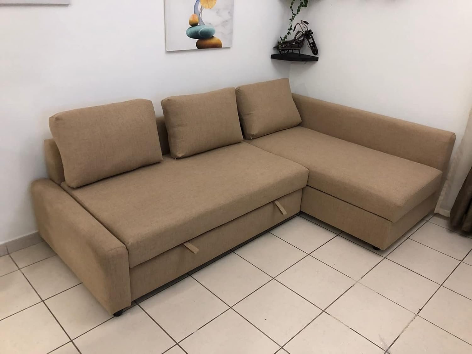 Karnak Convertible Sofa Couch Cum Bed L-Shape Corner Sofa Couch Plus Diwan Bed with Storage Box & Cushion for Living Room, Home, Office, Apartment, Studio Room Size 215x150x75 Centimeters KSB0021