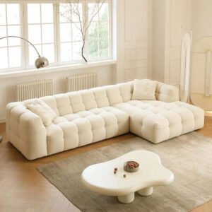 Karnak Rayah Fleece Fabric Upholstery Overstuffed Comfortable Multifunction L-shaped Sofa Couch Chair Set - Beige 300cm for Living Room Furniture