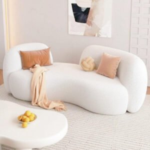Karnak Home 1PCS Fleece Fabric Upholstery Overstuffed Comfortable Multifunction Arc-shaped Sofa Couch set, Wood Furniture for Home living, Bedroom, Office With Pillow - (White, Three seats 200cm)