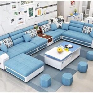 Karnak Sectional Sofa Couch | Modern Corner Sofa Set for Living Room | Fabric Upholstered Sofa with Solid Wood Frame | Blue Upholstery Sofa Couch