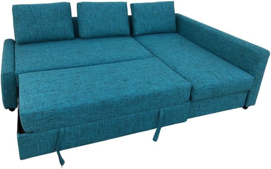 Karnak Convertible Sofa Couch Cum Bed L-Shape Corner Sofa Couch Plus Diwan Bed with Storage Box & Cushion for Living Room, Home, Office, Apartment, Studio Room Size 215x150x75 Centimeters KSB6964