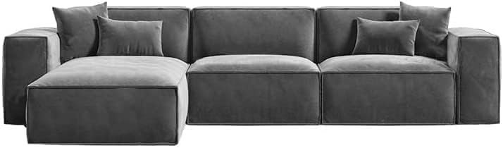 Karnak Sectional L-Shaped Luxury Sofa Couch For Living Room Solid Wood Corner Modern Design Design Couch, Velvet Upholstery Upholstered Color (Grey) - Image 2