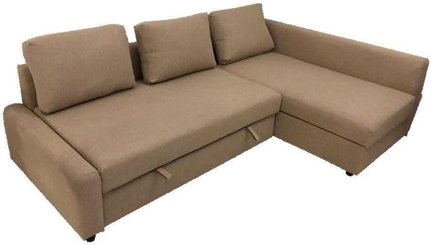 Karnak Convertible Sofa Couch Cum Bed L-Shape Corner Sofa Couch Plus Diwan Bed with Storage Box & Cushion for Living Room, Home, Office, Apartment, Studio Room Size 215x150x75 Centimeters (Brown)
