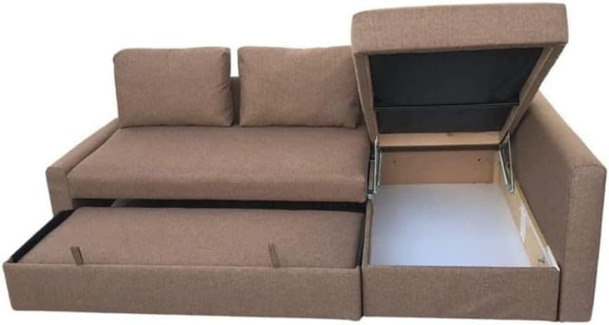 Karnak Convertible Sofa Couch Cum Bed L-Shape Corner Sofa Couch Plus Diwan Bed with Storage Box & Cushion for Living Room, Home, Office, Apartment, Studio Room Size 215x150x75 Centimeters (Brown) - Image 3