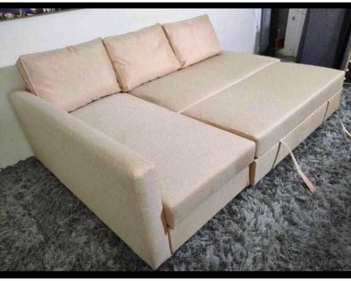 Karnak Convertible Sofa Couch Cum Bed L-Shape Corner Sofa Couch Plus Diwan Bed with Storage Box & Cushion for Living Room, Home, Office, Apartment, Studio Room Size 215x150x75 Centimeters