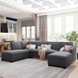 Karnak Jattebo 5-Seater Polyester Sofa Couch Modern Design Design Sectional Sofa Couch For Living Room Color (Grey)