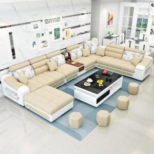 Modern Couch U-Shapedd Fabric Upholstery Living Room Furniture Chaise Lounge Recliner Sectional L-Shaped Corner Sofa Couch Sets (Beige)