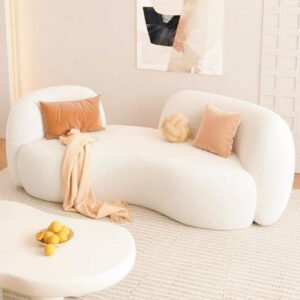 Karnak Home 1PCS Fleece Fabric Upholstery Overstuffed Comfortable Multifunction Arc-shaped Sofa Couch set, Wood Furniture for Home living, Bedroom, Office With Pillow - (Beige, Three seats 200cm)