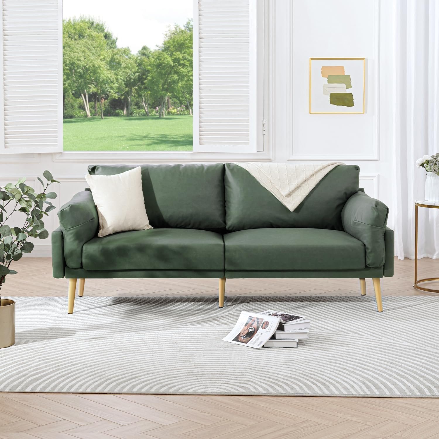 Karnak Brooklyn Velvet Upholstery 2-Seater Sofa Couch Set Modern Design Design Sofa Couch For Living Room Color (Light Green)