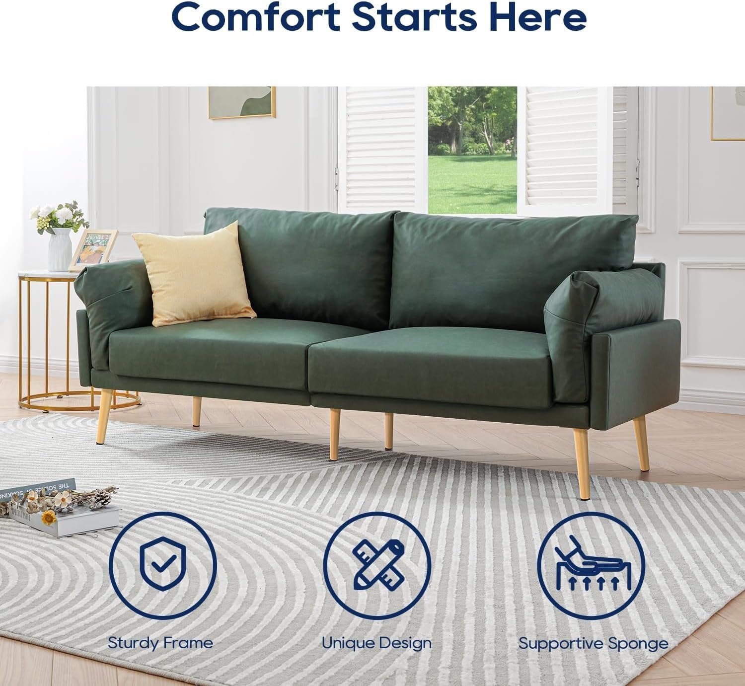 Karnak Brooklyn Velvet Upholstery 2-Seater Sofa Couch Set Modern Design Design Sofa Couch For Living Room Color (Light Green) - Image 3