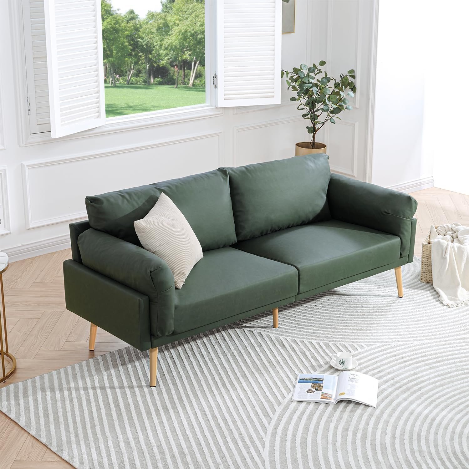 Karnak Brooklyn Velvet Upholstery 2-Seater Sofa Couch Set Modern Design Design Sofa Couch For Living Room Color (Light Green) - Image 5