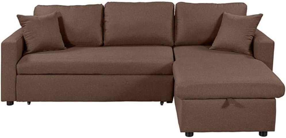 Karnak Diwan Sofa Couch Cum Bed With Cushions L-Shaped Storage Space | Convertible Living Room Furniture. (BROWN, WITH ASSEMBLY) - Image 2