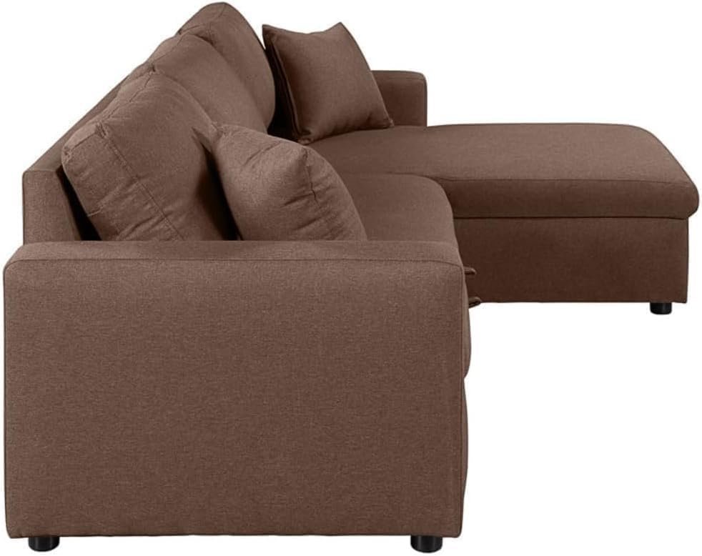 Karnak Diwan Sofa Couch Cum Bed With Cushions L-Shaped Storage Space | Convertible Living Room Furniture. (BROWN, WITH ASSEMBLY) - Image 4