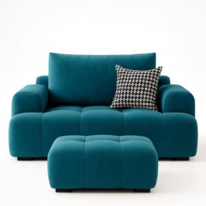 Karnak Modular Hokku Sofa | 1-Seater Sectional Sofa with FootStool | Lounge Upholstery Sofa Corner | Minimalist Cloud Sofa Design | Modern Living Room Furniture (Aqua Green)