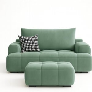 Karnak Modular Hokku Sofa | 1-Seater Sectional Sofa with FootStool | Lounge Upholstery Sofa Corner | Minimalist Cloud Sofa Design | Modern Living Room Furniture (Bluish Green)