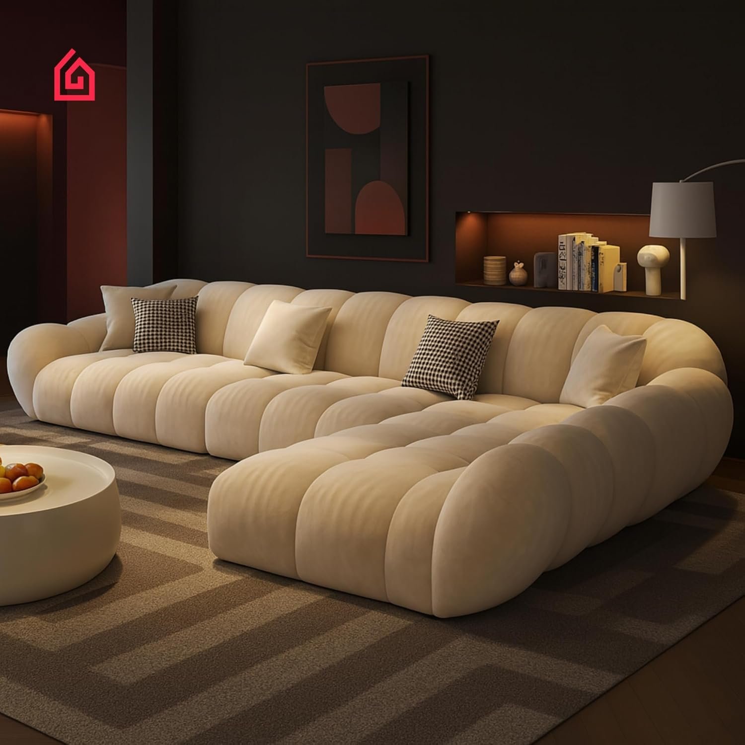 Karnak Premium Fleece Cloud L-Shaped Sofa | Overstuffed Sectional Sofa Set | Modular Corner Sofa | Off White Comfortable Sofa For Office (Left Corner L Shape Only) - Image 3