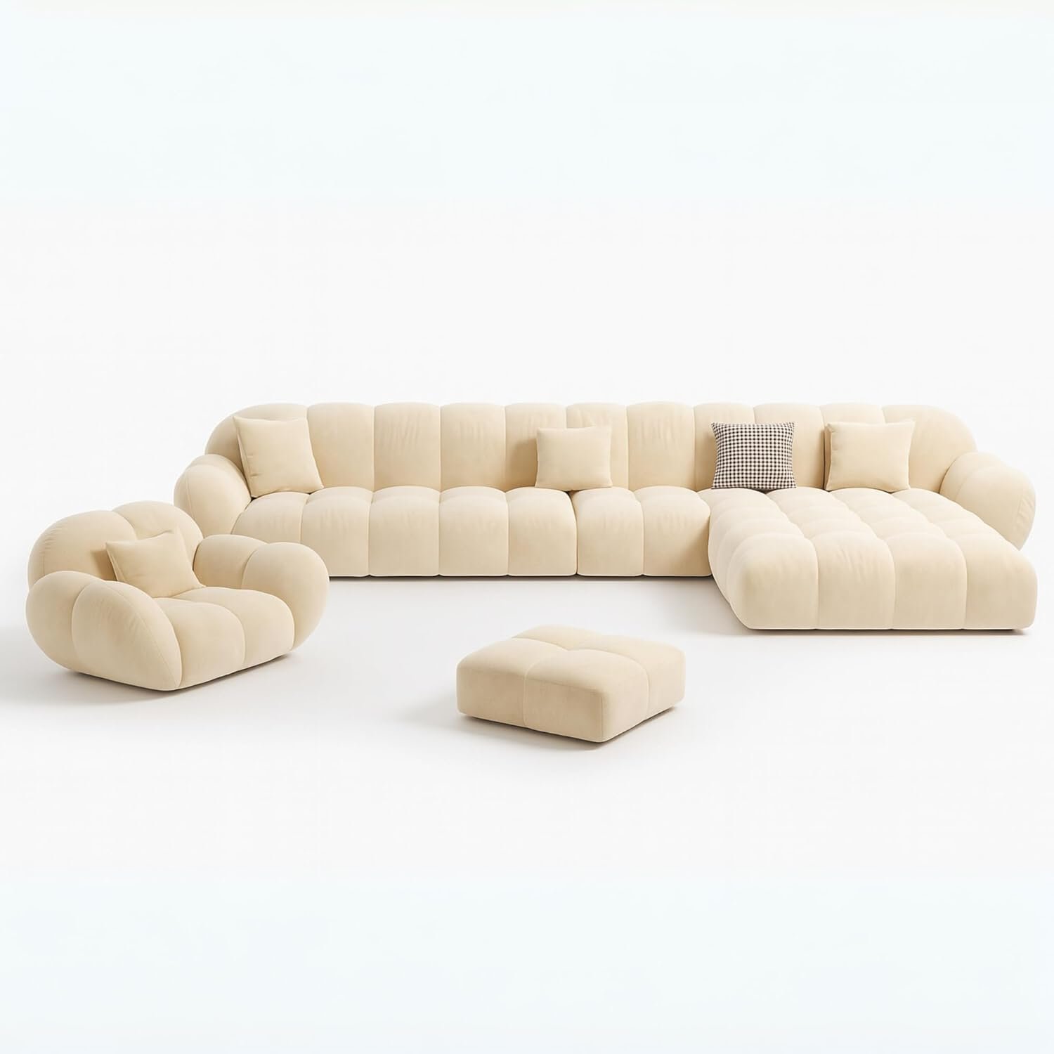 Karnak Premium Fleece Cloud L-Shaped Sofa | Overstuffed Sectional Sofa Set | Modular Corner Sofa | Off White Comfortable Sofa For Office (Left Corner L Shape Only) - Image 6