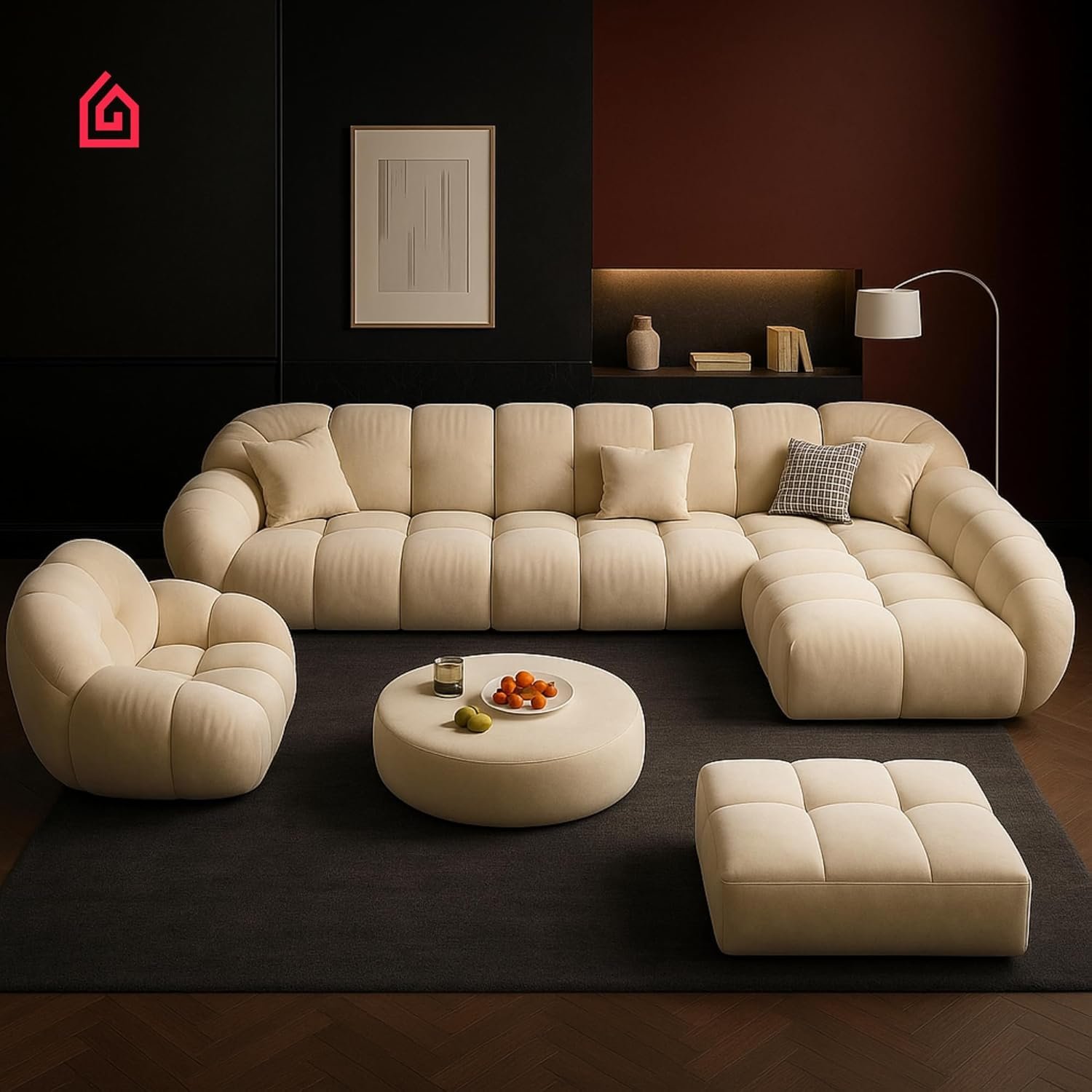 Karnak Premium Fleece Cloud L-Shaped Sofa | Overstuffed Sectional Sofa Set | Modular Corner Sofa | Off White Comfortable Sofa For Office (Left Corner L Shape Only) - Image 7