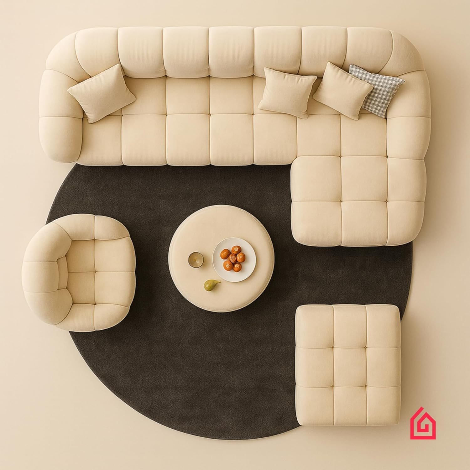 Karnak Premium Fleece Cloud L-Shaped Sofa | Overstuffed Sectional Sofa Set | Modular Corner Sofa | Off White Comfortable Sofa For Office (Left Corner L Shape Only) - Image 8