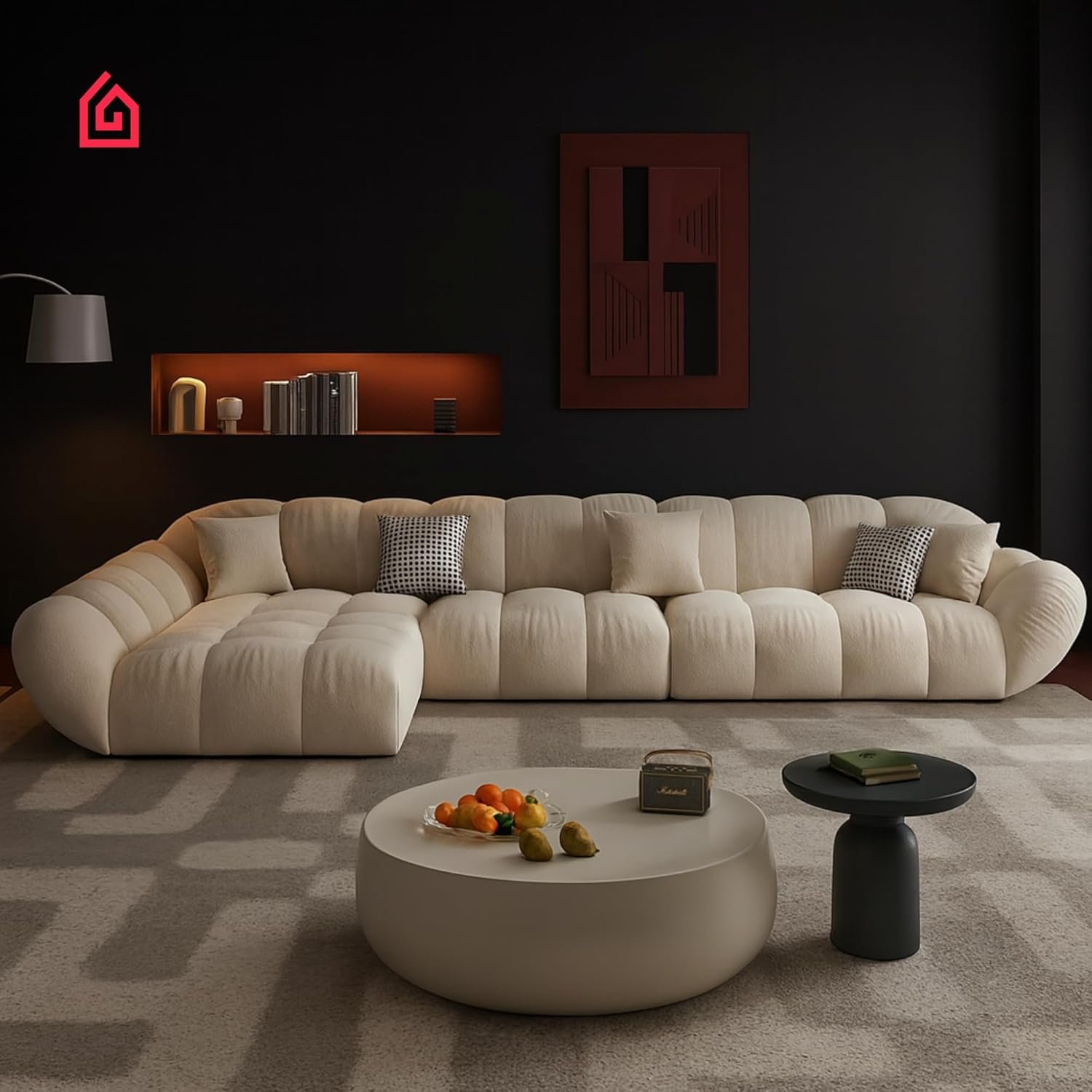 Karnak Premium Fleece Cloud L-Shaped Sofa | Overstuffed Sectional Sofa Set | Modular Corner Sofa | Off White Comfortable Sofa For Office (Left Corner L Shape Only) - Image 10