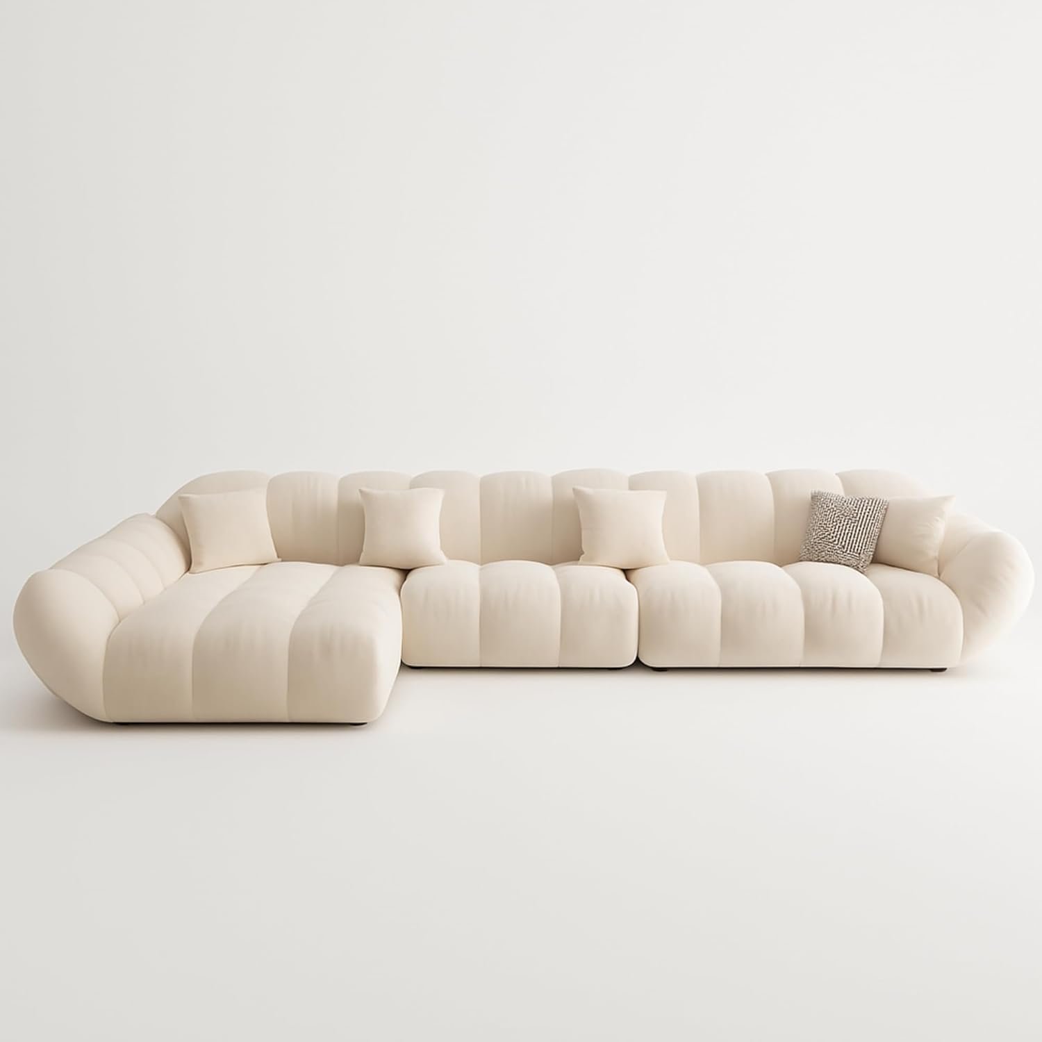 Karnak Premium Fleece Cloud L-Shaped Sofa | Overstuffed Sectional Sofa Set | Modular Corner Sofa | Off White Comfortable Sofa For Office (Left Corner L Shape Only) - Image 13
