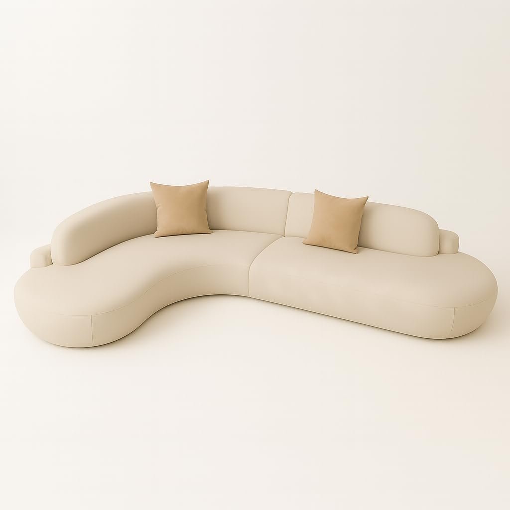 Karnak Midnight Curved Sectional Sofa | Left Hand Facing Modular Sofa | Frosted Velvet Upholstery | Pillow Back, Armless | Living Room Furniture (Black, 340W x 220D CM) - Image 6