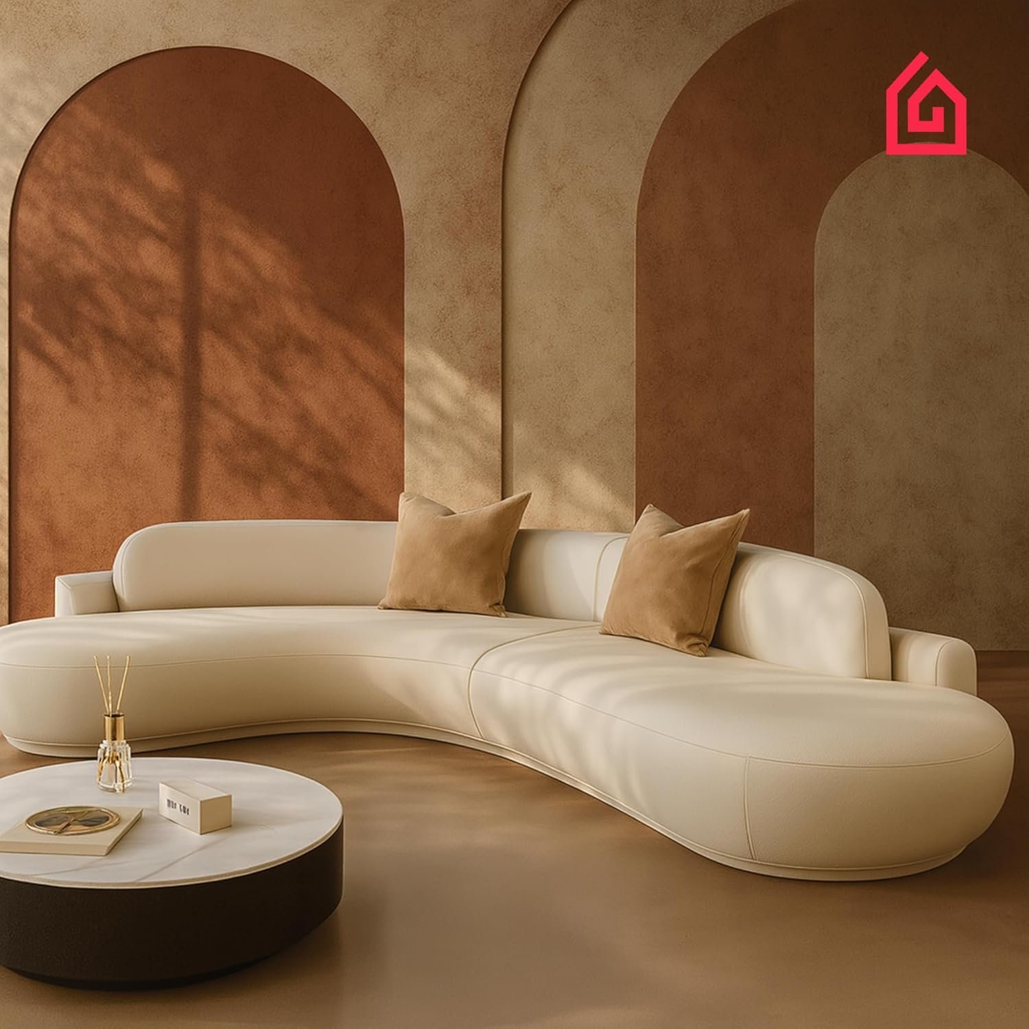 Karnak Midnight Curved Sectional Sofa | Left Hand Facing Modular Sofa | Frosted Velvet Upholstery | Pillow Back, Armless | Living Room Furniture (Black, 340W x 220D CM) - Image 9